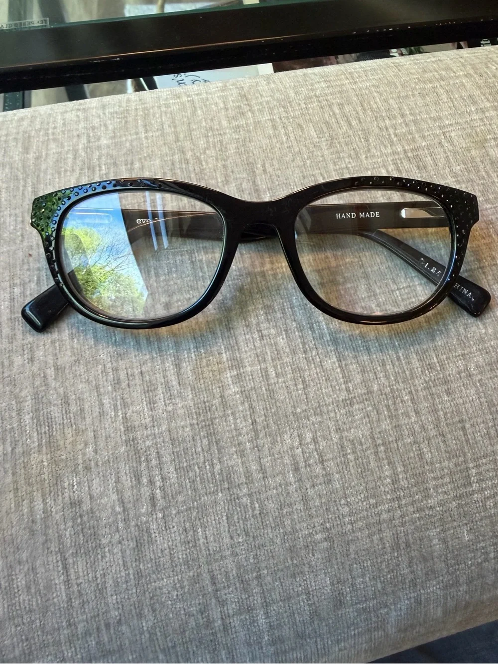 Eye Bobs Readers 1.25, black with black rhinestones women’s glasses